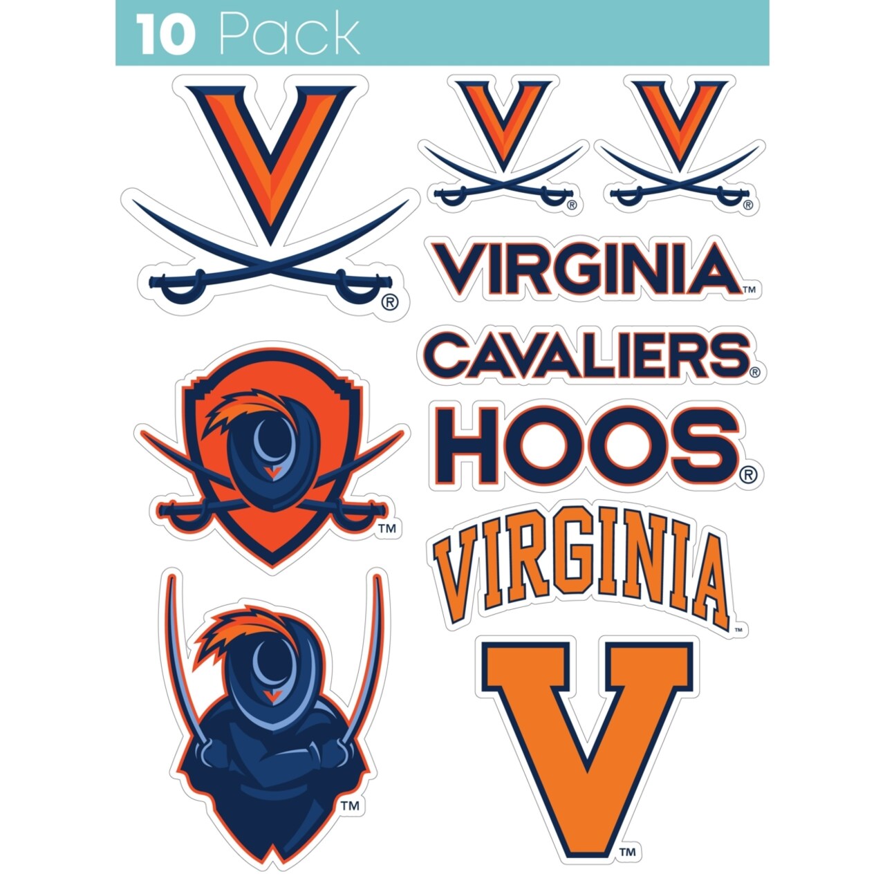 Virginia Cavaliers 10-Pack 4 Inches In Size On One Of Its Sides Ncaa Durable School Spirit Vinyl Decal Sticker